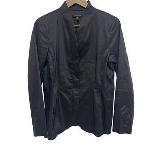 Eileen Fisher Jacket Womens S Black Zip Front Long Sleeve Shiny Pleated Hem‎
